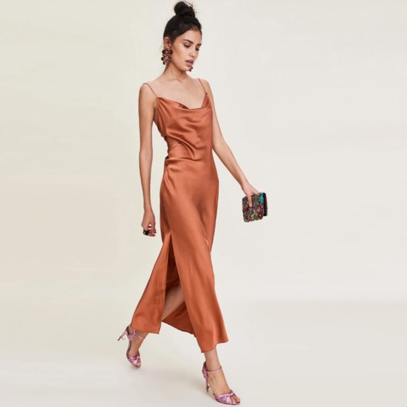 LPA Dresses & Skirts - Rare LPA Bias Cut Silk Dress 73 in Bronze